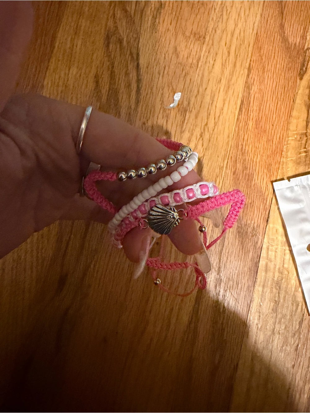 Pink Shell Charm Stackable Bracelet Set